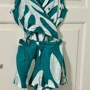 Nahe Wahine Wrap Top Romper Teal and White Patterned Romper with FREE Gift